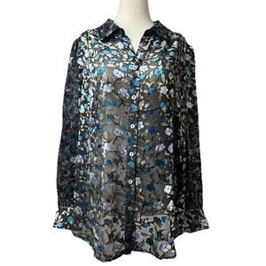 NWT ModCloth Velvet Burnout Floral Mesh Button Up Top Sz 1X Boho Whimsigoth